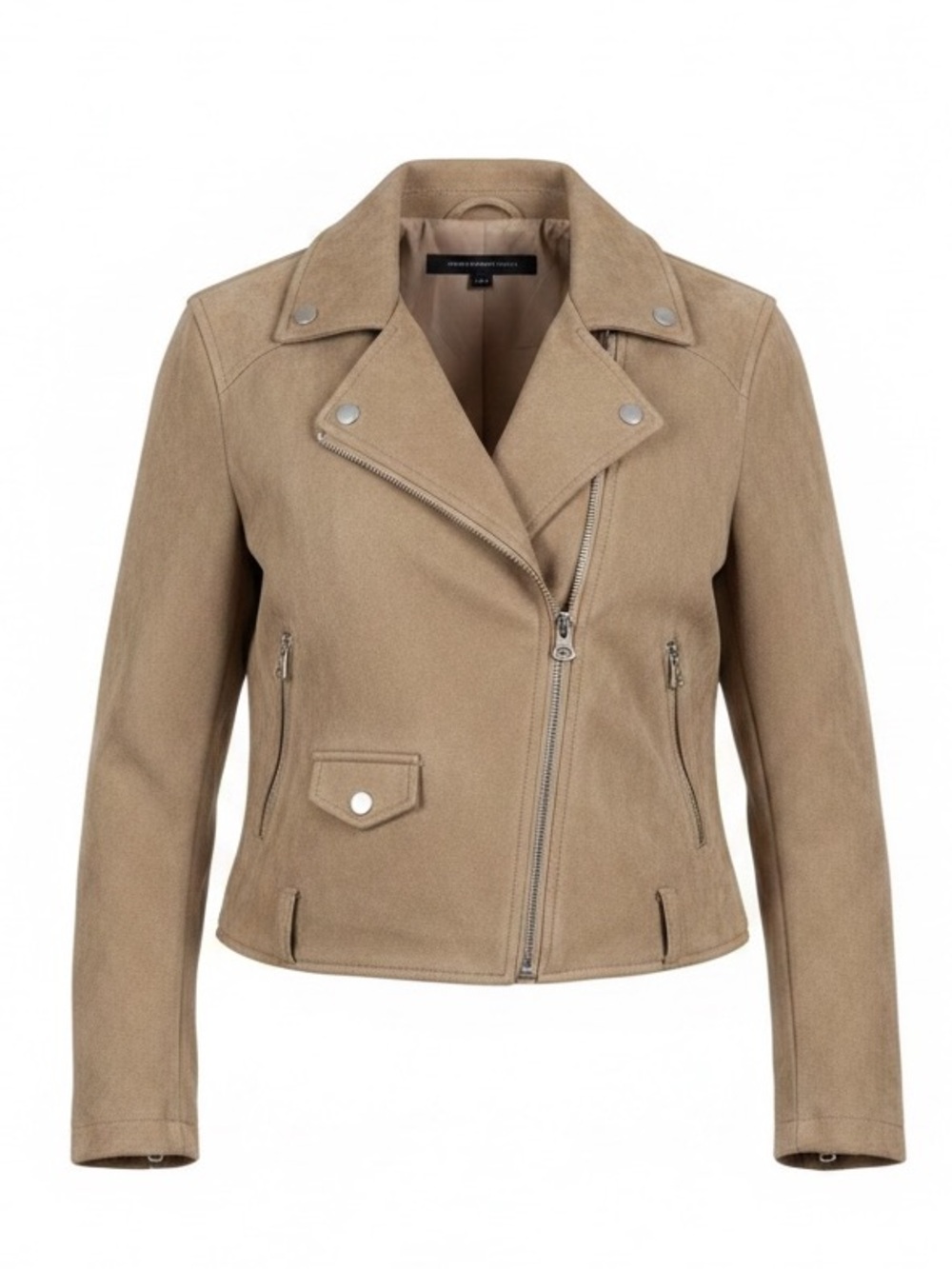 French Connection Faux Suede Moto Jacket Tan Camel  Biker Size XS